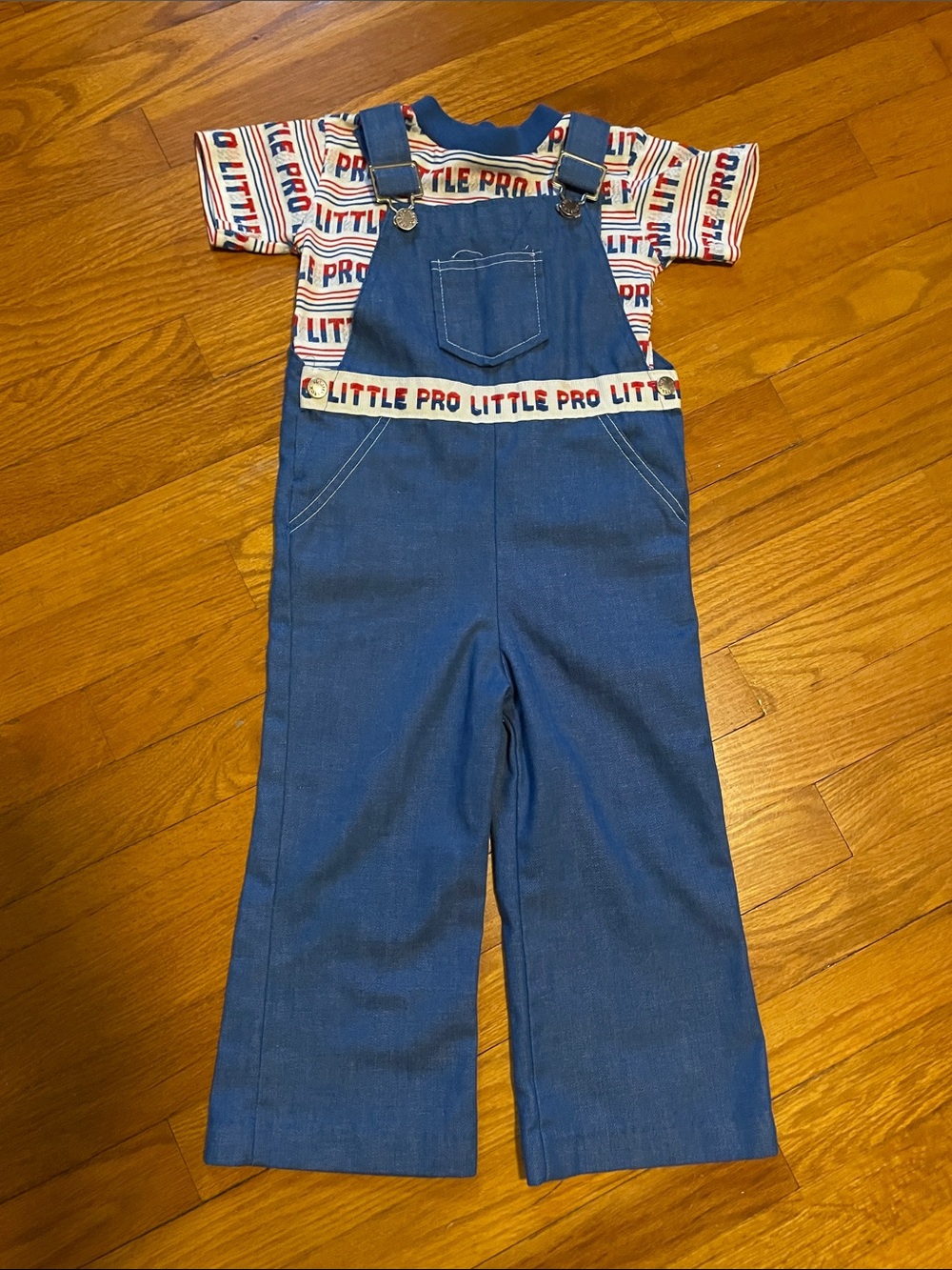 Vintage Health-Tex Kids 4T Blue Denim Overalls with 'Little Pro' Accent and Tee